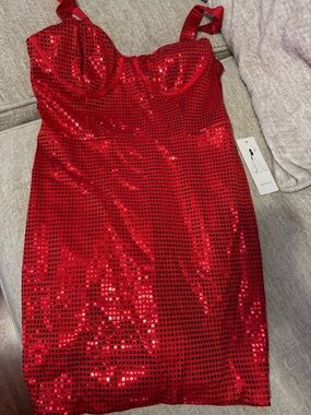 Red Sequined Bustier Mini Dress sz 14